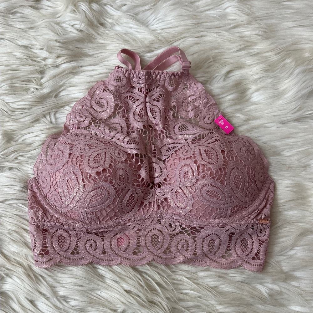 Pink Lace Halter Bralette